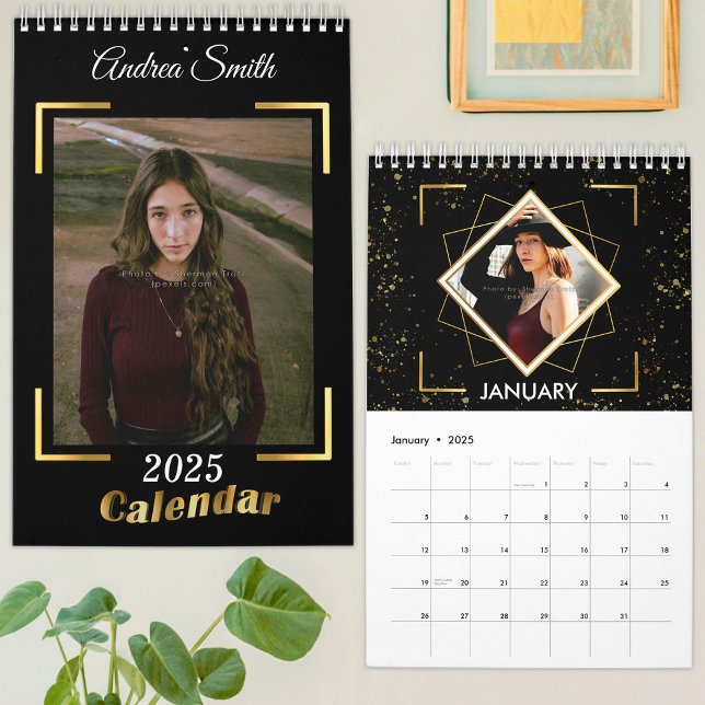Calendrier 2025 Chic Black Gold Ajouter Solo Photos Moderne P (Créateur téléchargé)