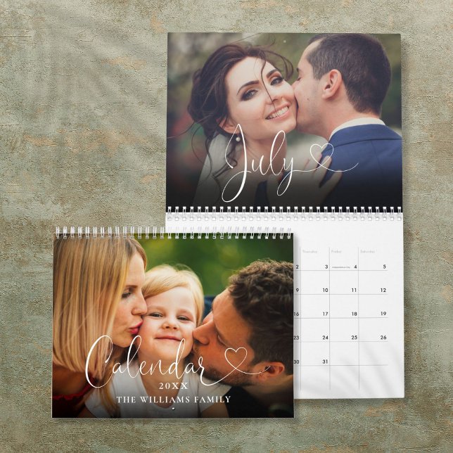 Calendrier 2025 Custom Family Elegant Heart Script Photo (2025 Custom Family Elegant Heart Script Photo Calendar)