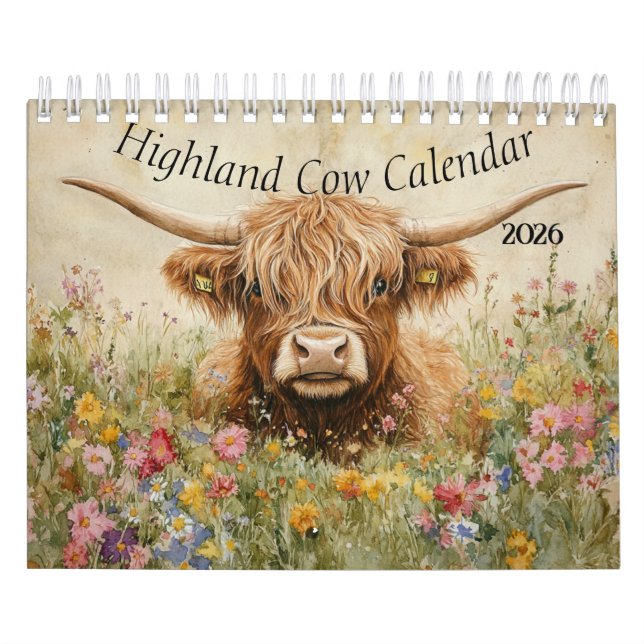 Calendrier 2025 de la vache des Highlands (Protection)