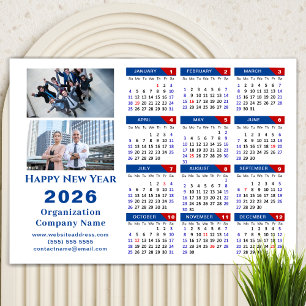 Calendrier 2025 Entreprise Simple Bleu Rouge Magné