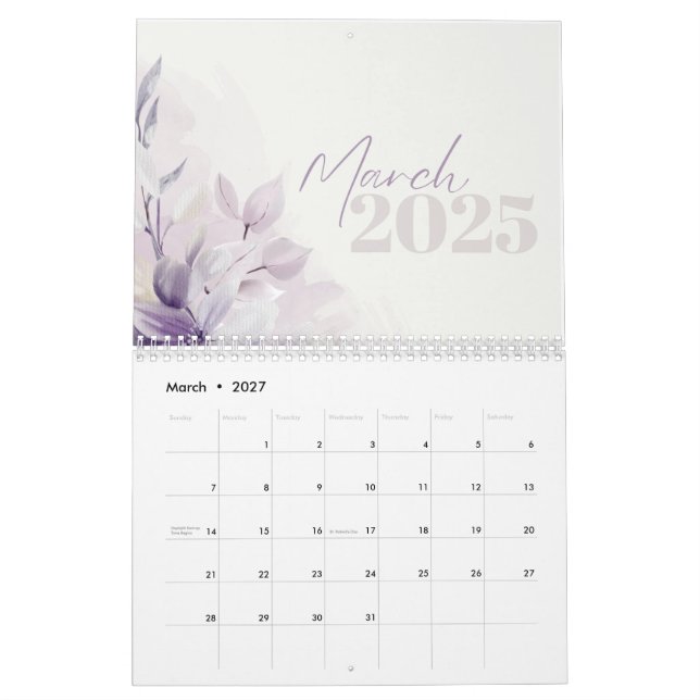 Calendrier 2025 Floral Purple Aquarelle (Mar 2027)