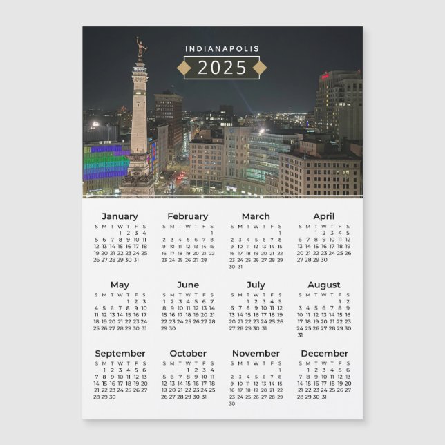 Calendrier 2025 Indianapolis Monument Carte Magnét (Devant)
