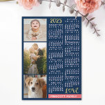 Calendrier 2025 Marine Coral Gold Photo Collage Ma<br><div class="desc">Célébrez 2025 avec cet aimant de frigidaire de calendrier photo préppy. Avec des dates faciles à lire en gras blanc, ce calendrier joliment simple a les mots "2025" et "LOVE" en fausse parties scintillant dorée avec une barre rose corail brillante sur le fond pour votre nom de famille personnalisé ou...</div>