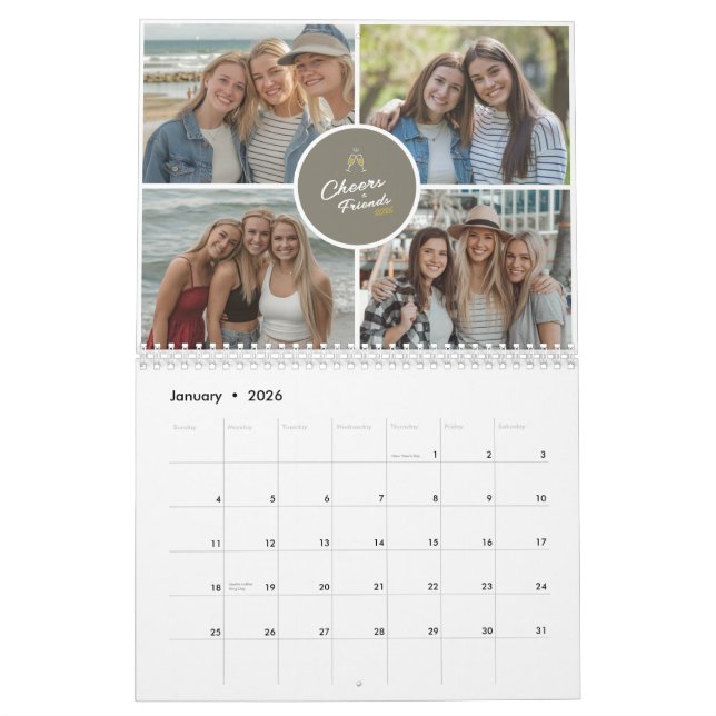Calendrier 2025 Modern Friends Photo Collage Minimal mensuel (Jan 2026)