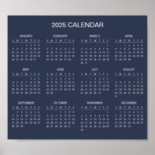 Calendrier 2025 Simple mais Élégant Affiche