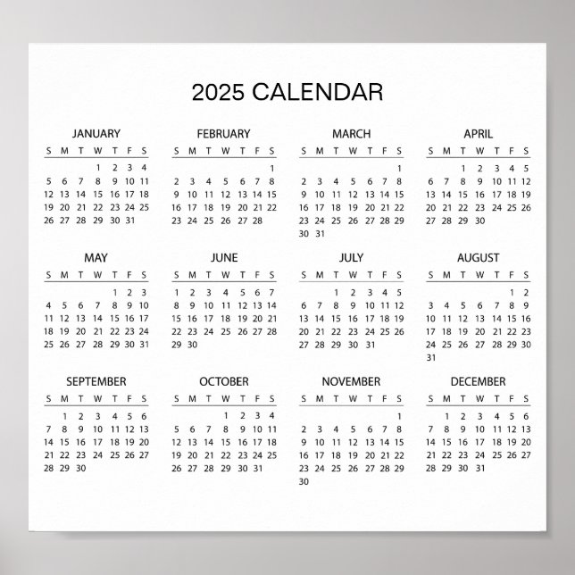 Calendrier 2025 simple mais élégant | Affiche (Devant)