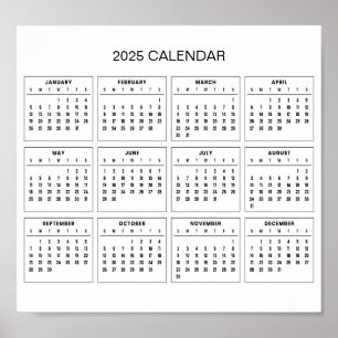 Calendrier 2025 simple mais élégant   Affiche