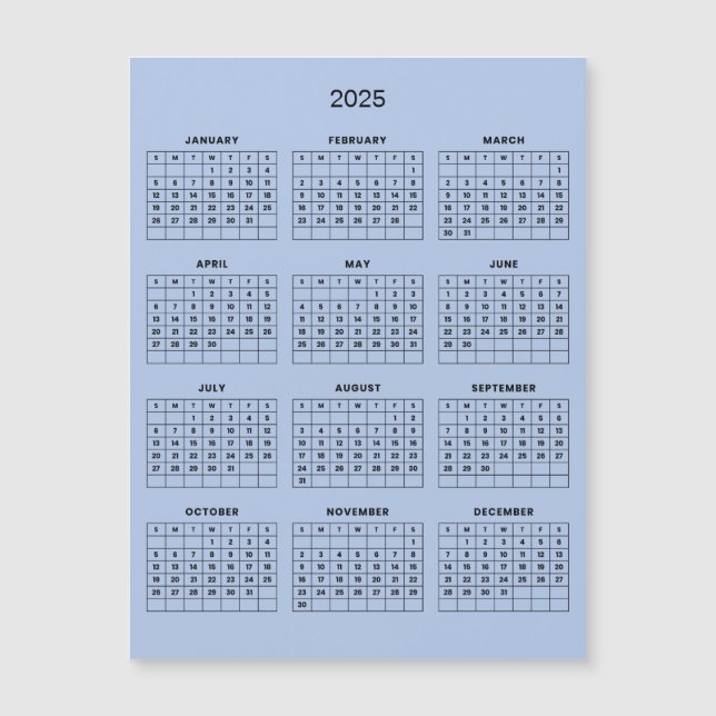 Calendrier 2025 simple mais élégant | Carte magnét (Devant)