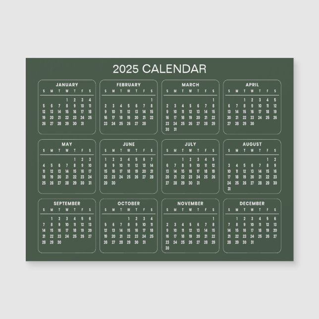 Calendrier 2025 simple mais élégant | Carte magnét (Devant)