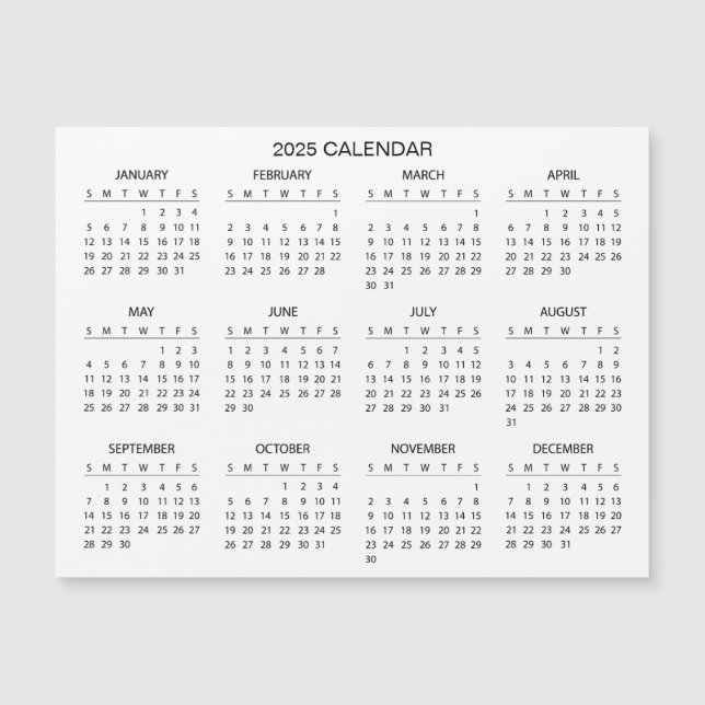 Calendrier 2025 simple mais élégant | Carte magnét (Devant)