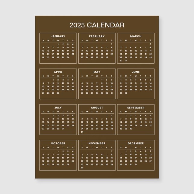 Calendrier 2025 simple mais élégant | Carte magnét (Devant)