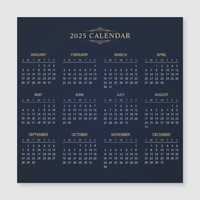 Calendrier 2025 simple mais élégant | Carte magnét (Devant)