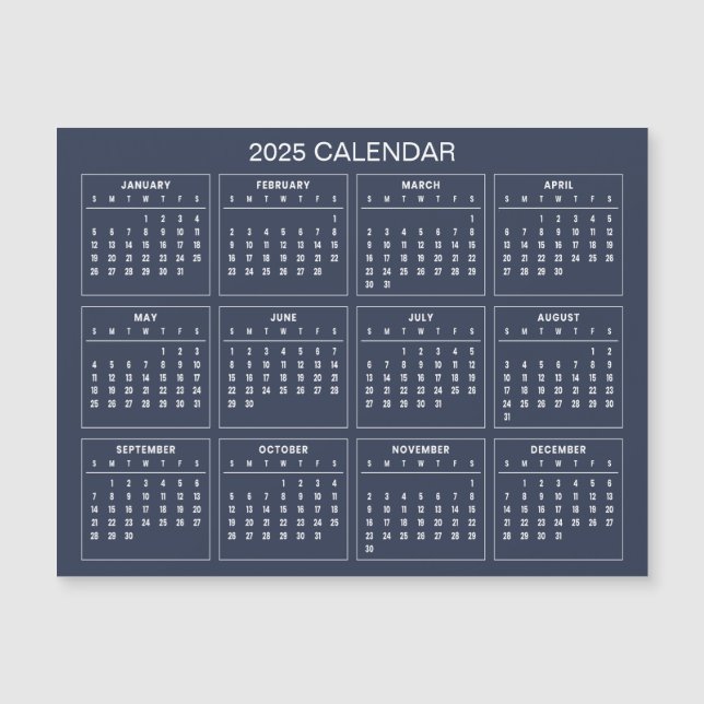 Calendrier 2025 simple mais élégant | Carte magnét (Devant)