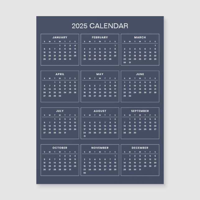 Calendrier 2025 simple mais élégant | Carte magnét (Devant)