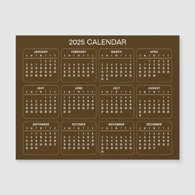 Calendrier 2025 simple mais élégant | Carte magnét (Devant)