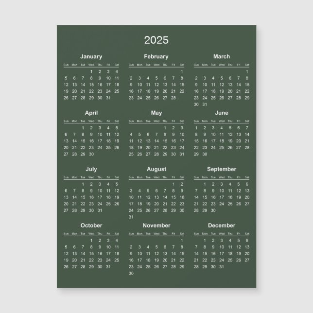 Calendrier 2025 simple mais élégant | Carte magnét (Devant)