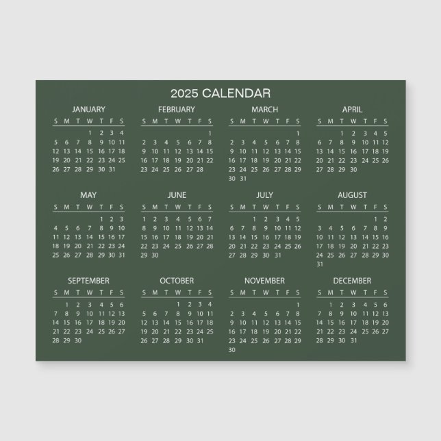 Calendrier 2025 simple mais élégant | Carte magnét (Devant)
