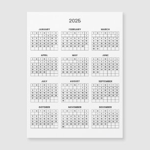 Calendrier 2025 simple mais élégant Carte magnét
