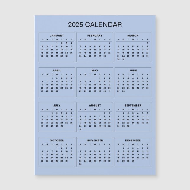 Calendrier 2025 simple mais élégant | Carte magnét (Devant)