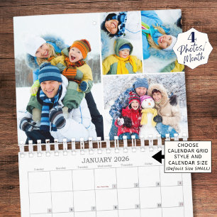 Calendrier 2025 Simple Photo Personnalisée Collage 4 Par Mois