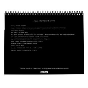 Calendrier 2025 Système solaire Astronomie spatiale Planètes 