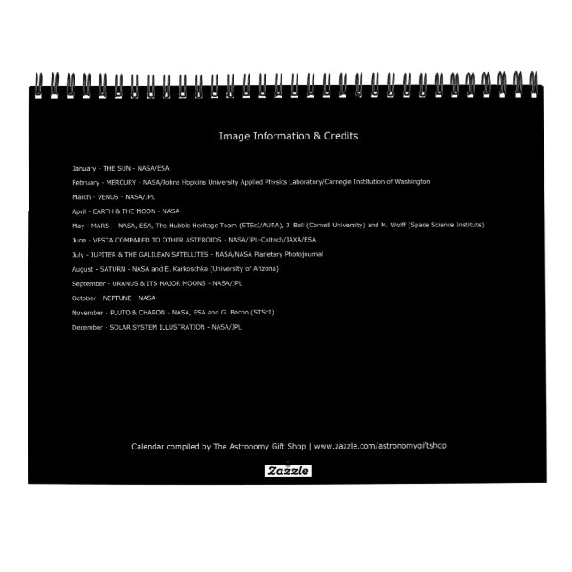 Calendrier 2025 Système solaire Astronomie spatiale Planètes  (Dos)