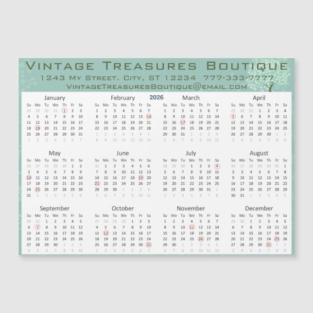 Calendrier 2025 Vert Menthe Cœur Feuille Arbre (Devant)