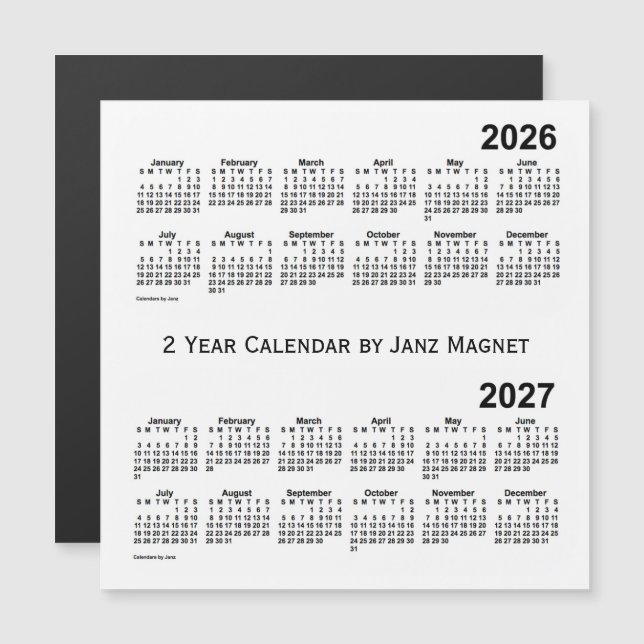 Calendrier 2026-2027 Blanc 2 an par Janz Magnet (Devant / Derrière)