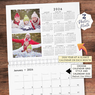 Calendrier 2026 2 Photos par mois avec 2026 année en un coup