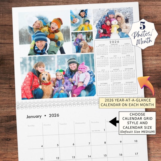 Calendrier 2026 5 Photos par mois et 2026 Année en un coup d' (Créateur téléchargé)