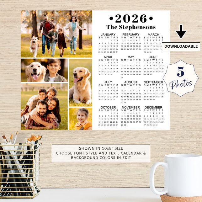 Calendrier 2026 Affiche personnalisée avec 5 photo (Créateur téléchargé)