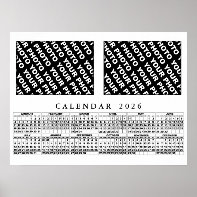 Calendrier 2026 Ajouter 2 Photos Poster 24x18in (Devant)