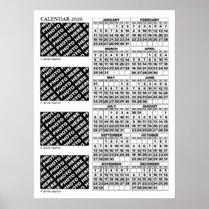Calendrier 2026 Ajouter 4 Photos Poster 24x32in