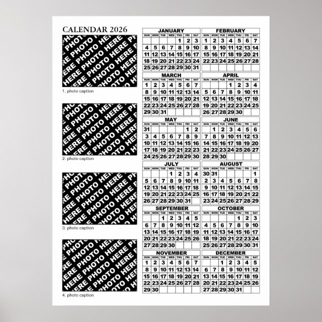 Calendrier 2026 Ajouter 4 Photos Poster 24x32in (Devant)