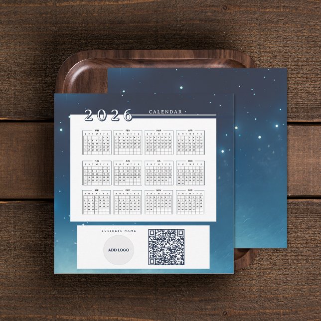 Calendrier 2026 Ajouter Logo Carte QR Code (Add Logo 2026 Calendar QR Code Card (front and back))