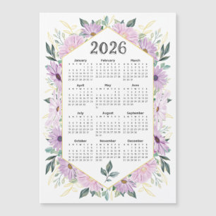 Calendrier 2026 Aquarelle violet vert botanique