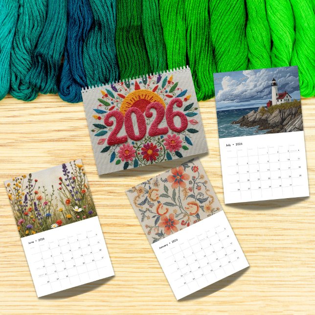 Calendrier 2026 Art de broderie moderne | Esthétique  (Créateur téléchargé)