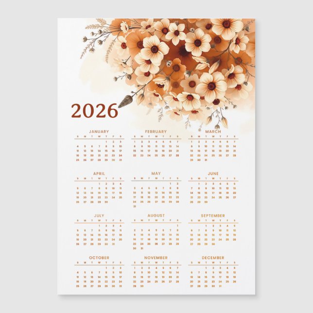 Calendrier 2026 avec des fleurs (Devant)