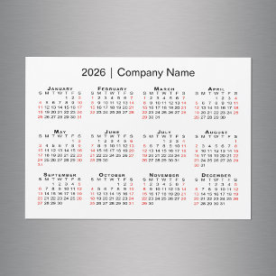 Calendrier 2026 avec nom commercial Aimant blanc