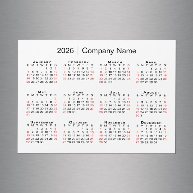Calendrier 2026 avec nom commercial Aimant blanc (2026 Calendar with Business Name White Magnet in situ)
