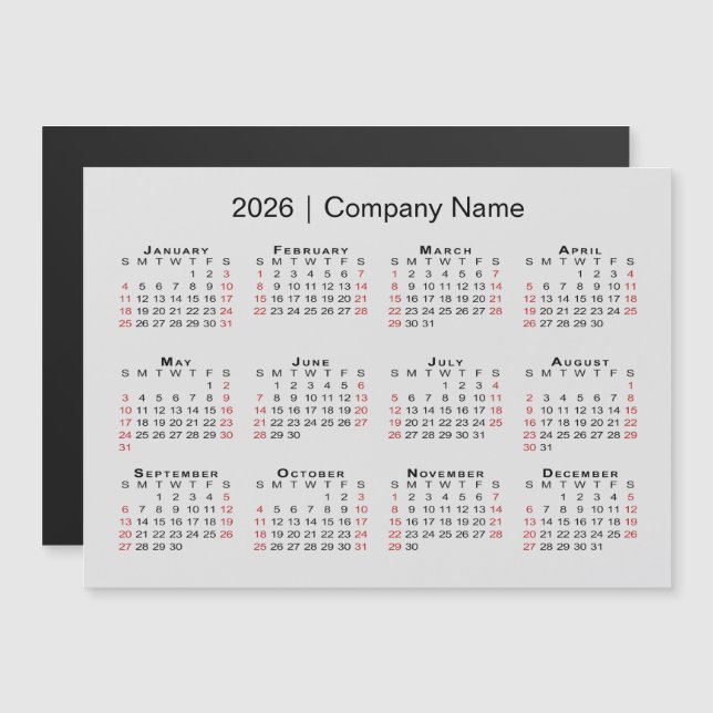 Calendrier 2026 avec nom commercial Gris Magnet (Devant / Derrière)