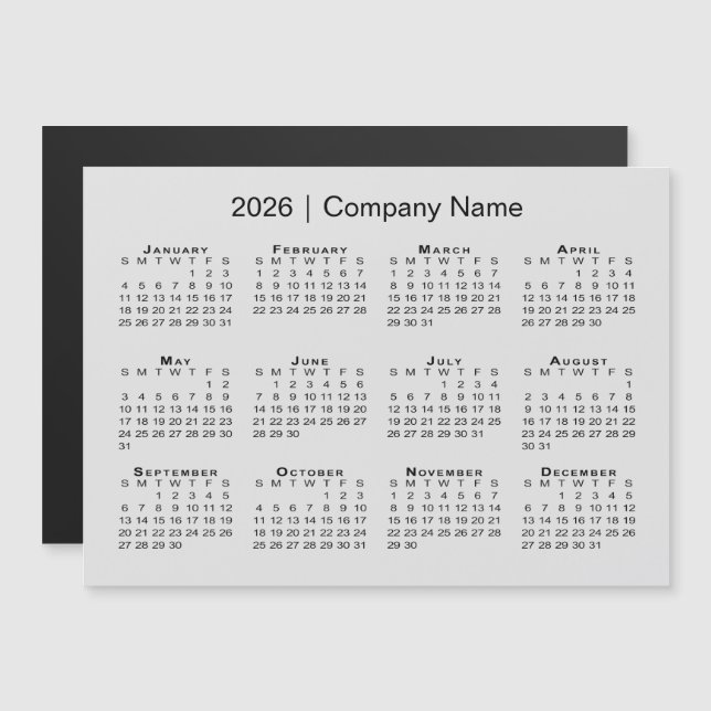 Calendrier 2026 avec nom de l'entreprise Gray Magn (Devant / Derrière)