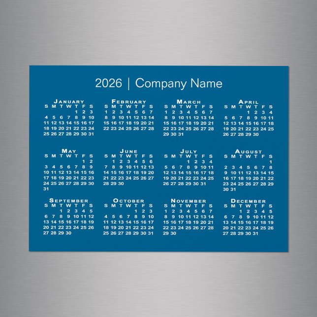 Calendrier 2026 avec nom de société Blue Magnet (2026 Calendar with Company Name Blue Magnet in situ)