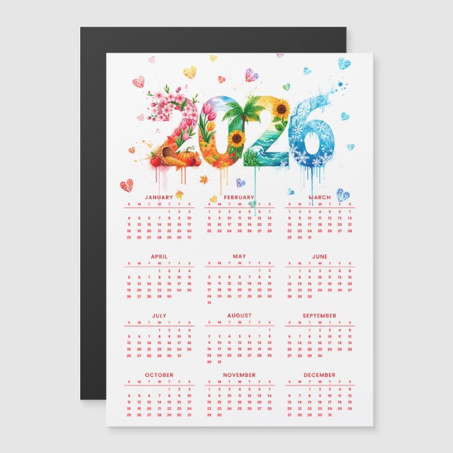 Calendrier 2026 avec quatre saisons (Devant / Derrière)
