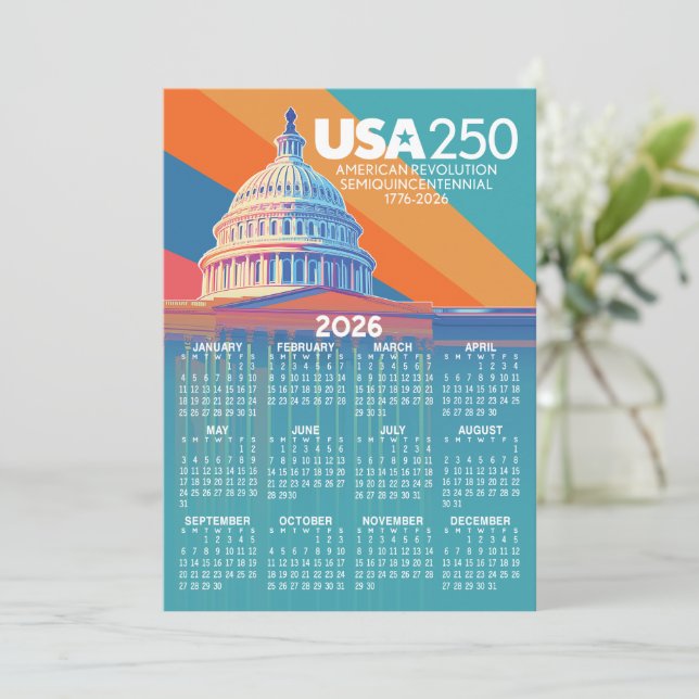 Calendrier 2026 avec USA 250 Capital America Card (Debout devant)
