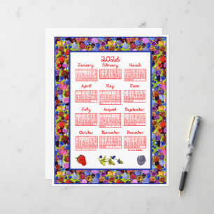 Calendrier 2026 Baies Cadre Tissu Fonte Rouge