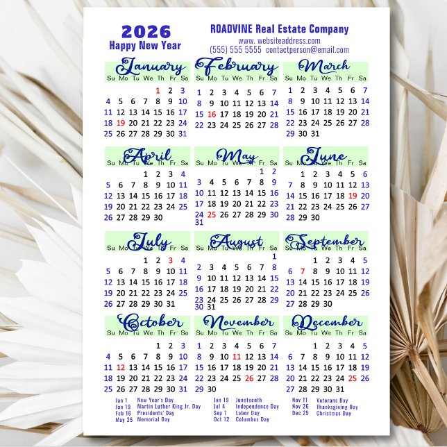 Calendrier 2026 Bleu Script Simple Entreprise Magn (Créateur téléchargé)