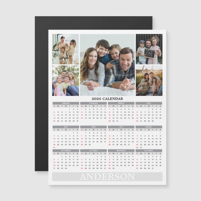 Calendrier 2026 - Carte magnétique de photos de fa (Devant / Derrière)