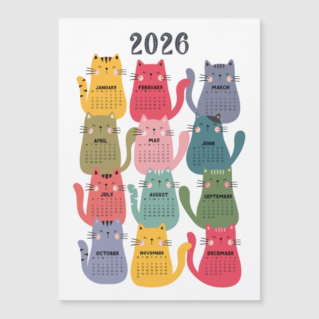Calendrier 2026 Chats colorés (Devant)