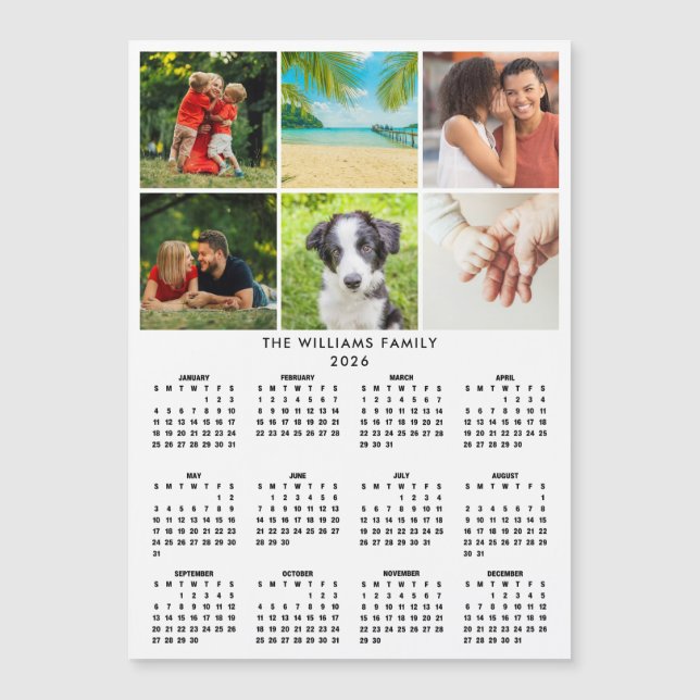 Calendrier 2026 Collage Photo 6 Magnet Moderne (Devant)